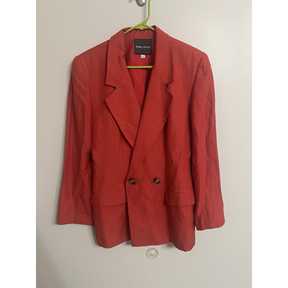 Mark Shale Red Silk Linen Double Breasted Blazer Made In USA Size 6